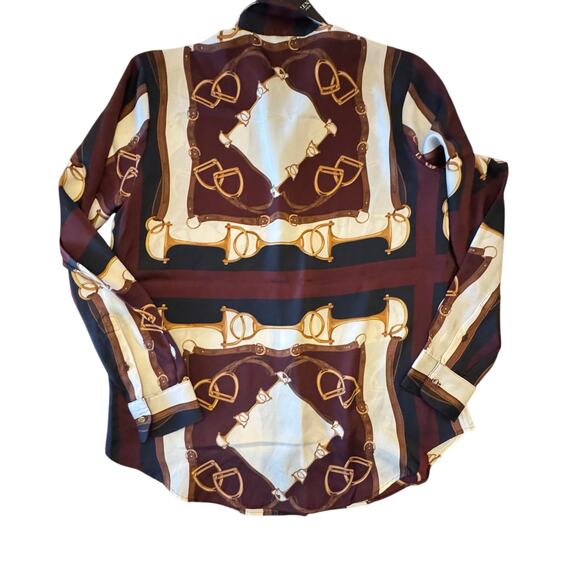 NWT Lauren Ralph Lauren Classic Fit Equestrian-Print Twill Shirt Large Blouse - Picture 6 of 11